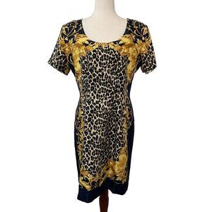 Vintage Bloomingdales 100% Silk Dress Womens Sz 12 Bold Mob Wife Gold Cheetah